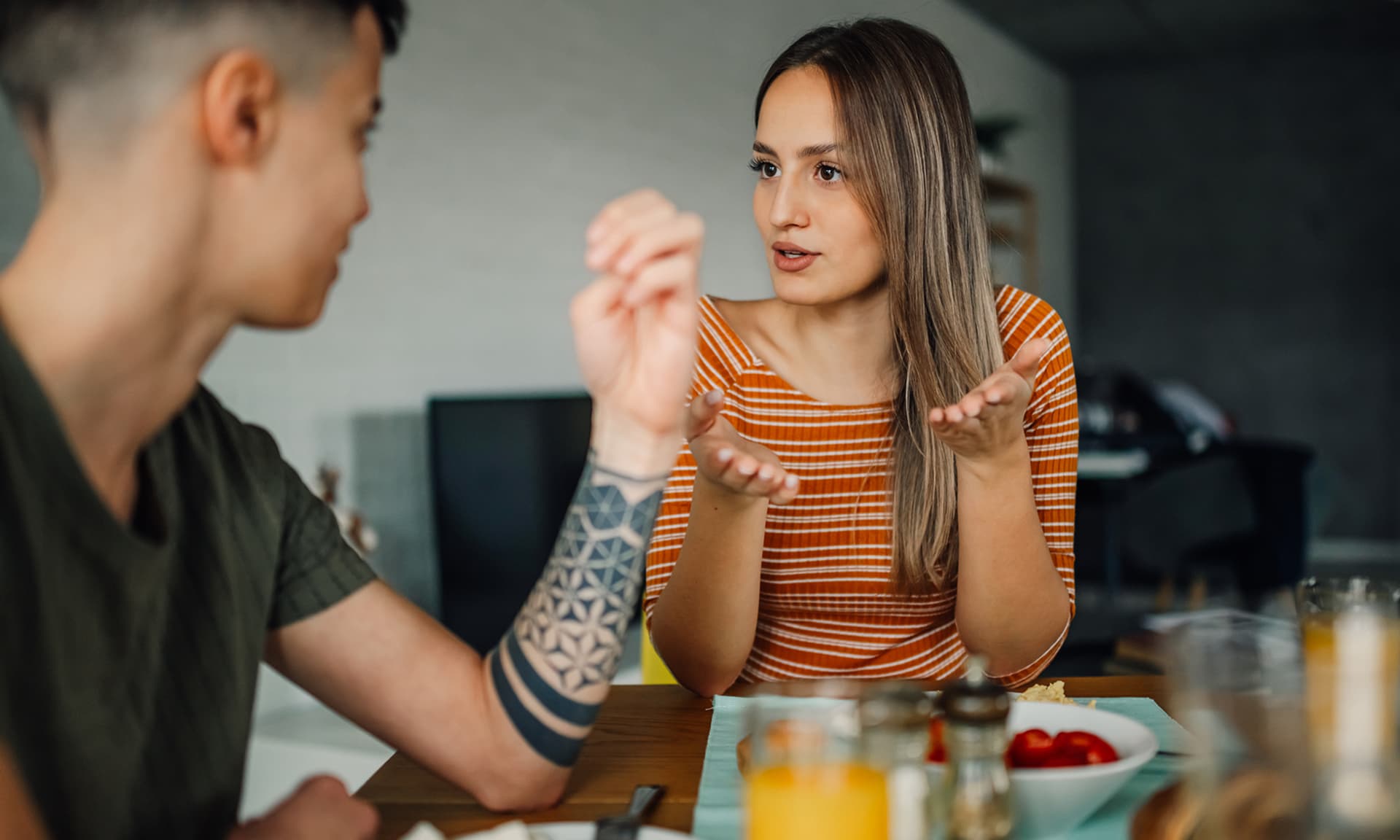 Female couple having a serious conversation