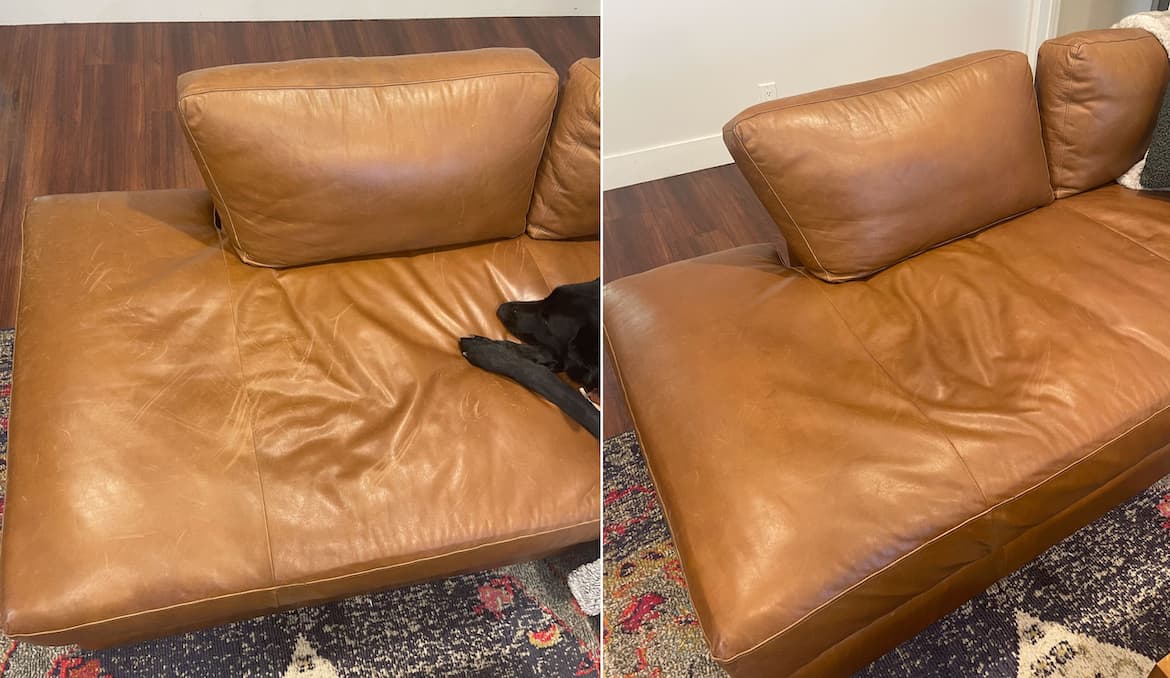 Featured image for I'm Truly Shocked by How Well This $30 Leather Recoloring Balm Hides 2 Years of Dog Scratches on My Couch