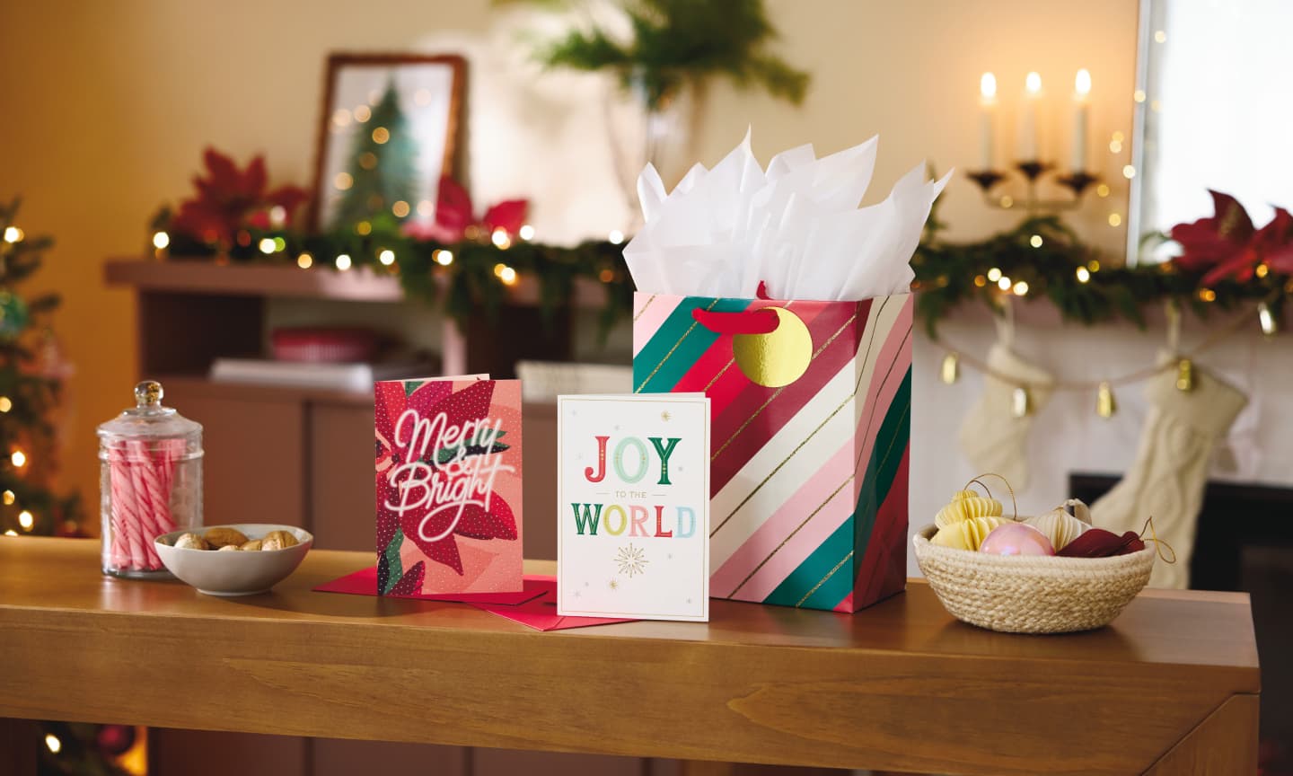 holiday decor with greeting cards