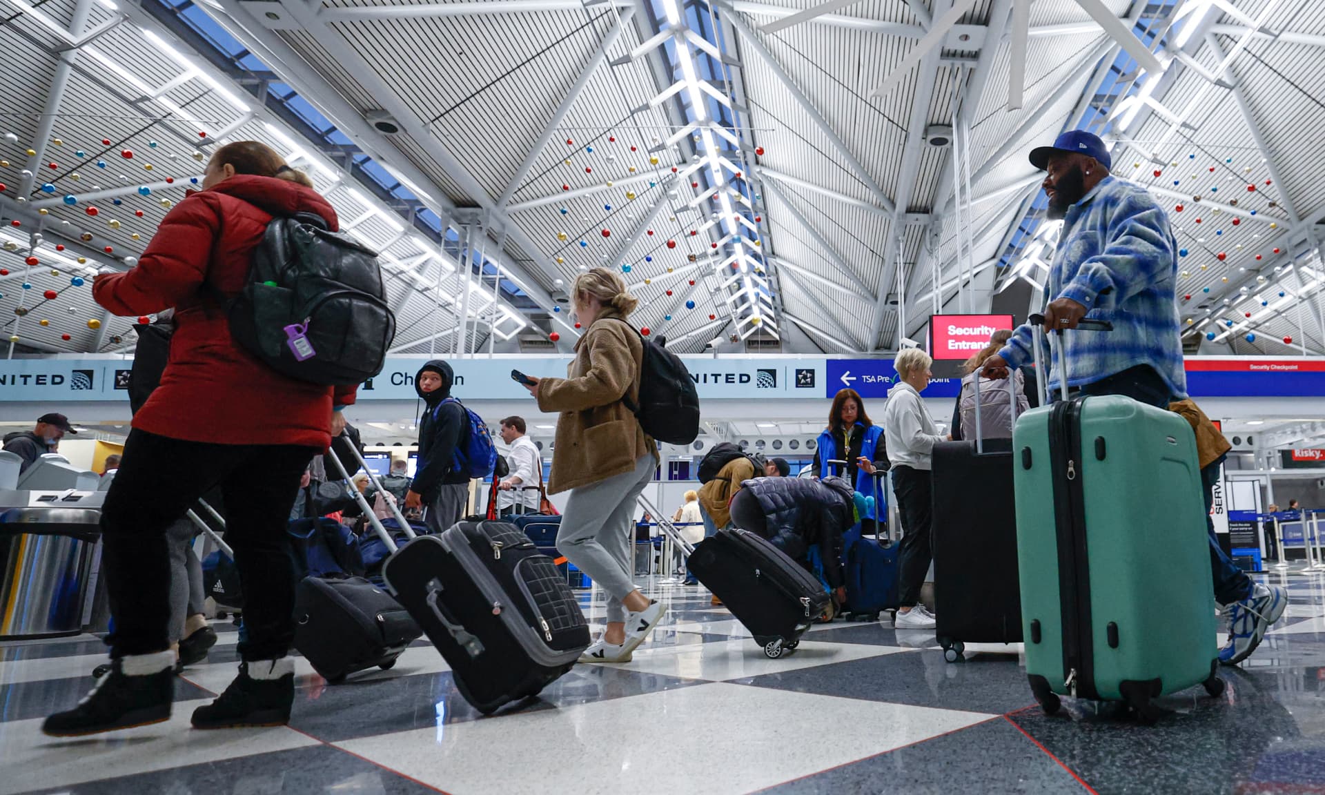 Travelers in an airport