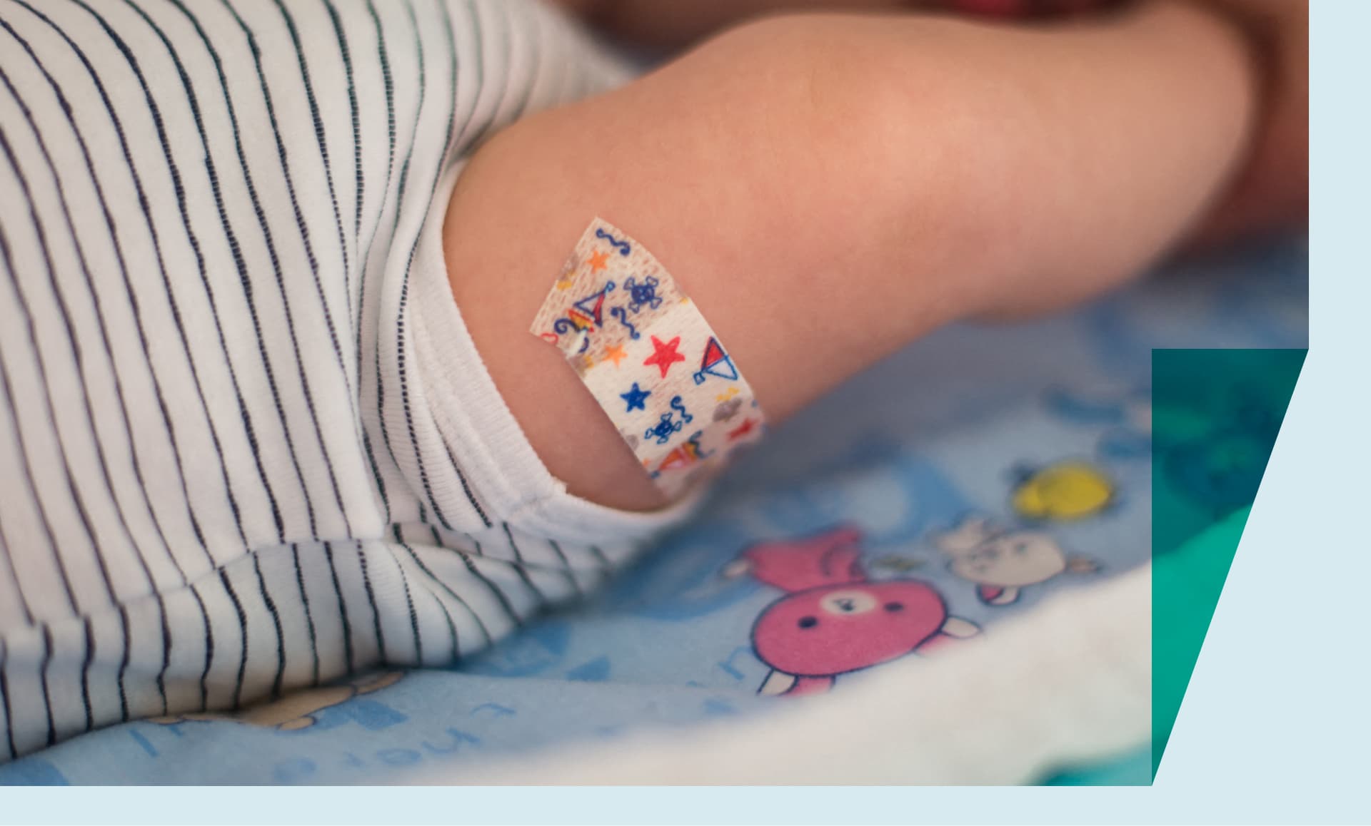 Illustration of a baby, infant, after his first vaccination