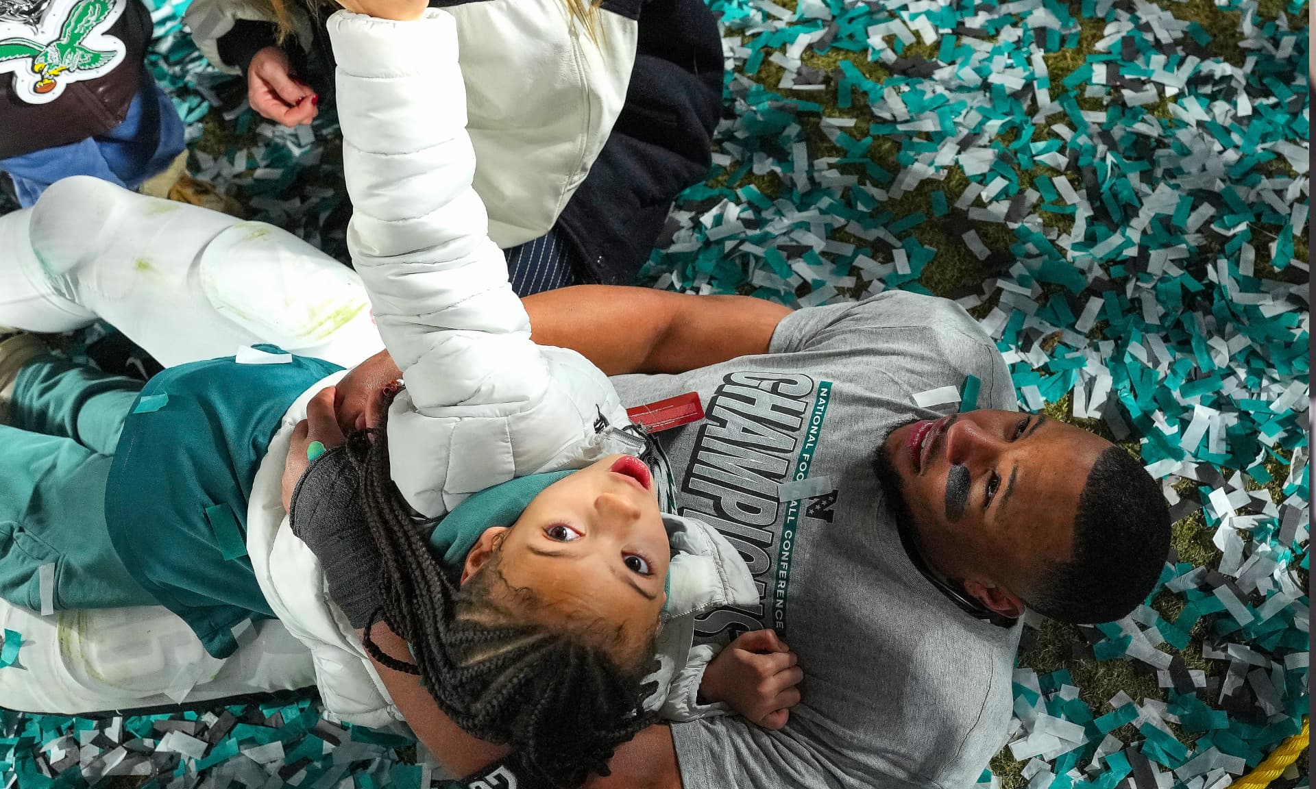 Philadelphia Eagles’ Saquon Barkley with his daughter